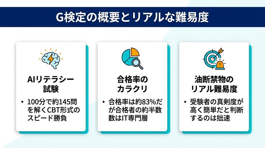 G検定のリアルな難易度と概要、合格率のカラクリやIT専門層の割合をまとめた図解