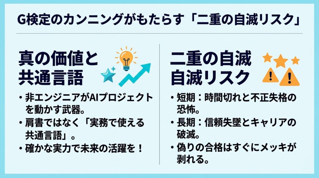 G検定のカンニングがもたらす二重の自滅リスクと実務で活きる共通言語の解説