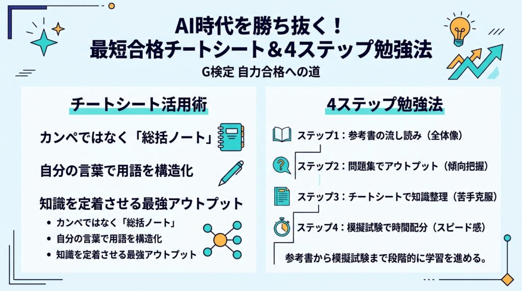G検定でカンニングがバレるリスクを回避し、チートシートと4ステップで効率よく合格する学習スライド