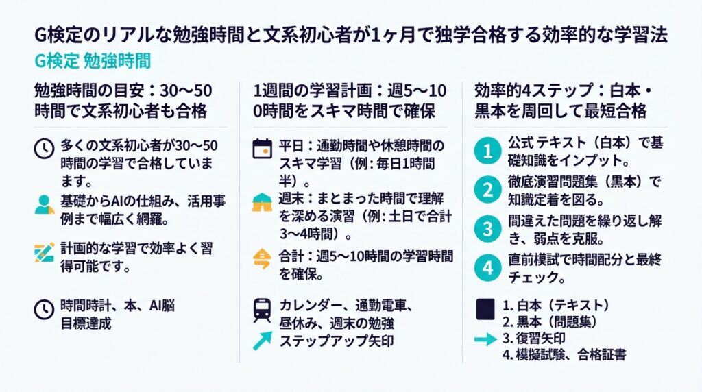 G検定の勉強時間目安は30〜50時間。初心者が1ヶ月で独学合格する効率的な学習計画や4ステップ勉強法